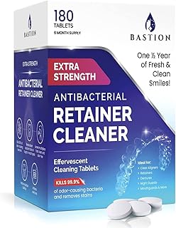 Retainer Cleaner & Denture Cleanser - 180 Effervescent Tablets 6 Month Supply Removes Stains, Discoloration, Odors, Plaque Clear Aligners, Mouth Night Guard, All Dental/Oral Appliances