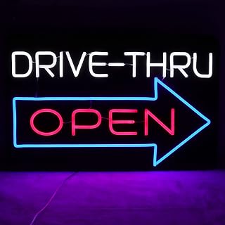 Large Drive Thru Open Neon Signs for Wall Decor Neon Lights for Bedroom Led Signs Suitable for Drive Thru Open Office Man Cave Bar Christmas 12V Power Adapter, 23.2*15Inch(Red + Blue+ White)