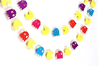 Pacmn Ghost Garland Decorations, 36Pcs – Retro Arcade Banner Featuring Colorful Ghosts for 80s Theme Parties, Gamer Events, Game Room Décor, Halloween, or Vintage Video Game-Inspired Celebrations